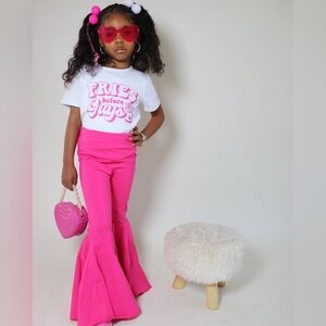 Girls Pink Flared Pants and Graphic Tee Set